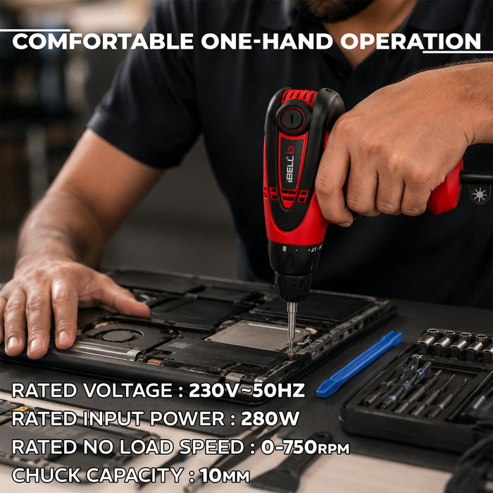 iBELL Electric Screwdriver Model: IBL SD10-86,Dia 10MM,280W,750 RPM - 6 Months Warranty