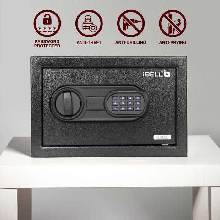iBELL SL-20S Digital Electronic Safe Locker for Personal and Office Use | 20L Black Locker with Blue LED Light and Emergency Key Access