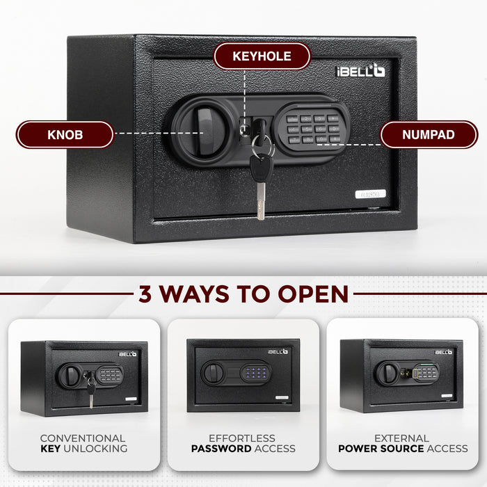 iBELL SL-20S Digital Electronic Safe Locker for Personal and Office Use | 20L Black Locker with Blue LED Light and Emergency Key Access