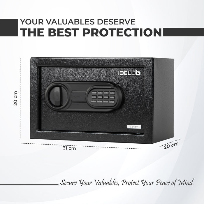 iBELL SL-20S Digital Electronic Safe Locker for Personal and Office Use | 20L Black Locker with Blue LED Light and Emergency Key Access