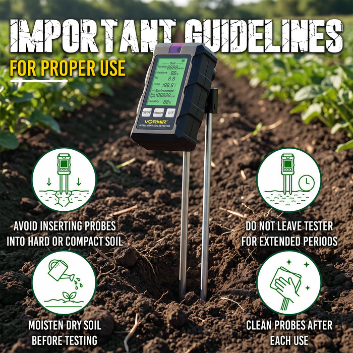 VORMIR VR SM32-22 6-in-1 Digital Soil Tester, Soil Fertility, Moisture, pH, Temperature, Sunlight & Humidity Meter, Soil Health Analyzer for Garden, Farm, Lawn, Greenhouse & Indoor Plants, 12 Months