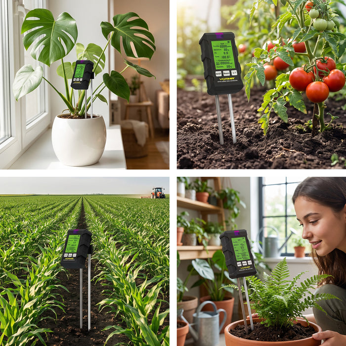 VORMIR VR SM32-22 6-in-1 Digital Soil Tester, Soil Fertility, Moisture, pH, Temperature, Sunlight & Humidity Meter, Soil Health Analyzer for Garden, Farm, Lawn, Greenhouse & Indoor Plants, 12 Months