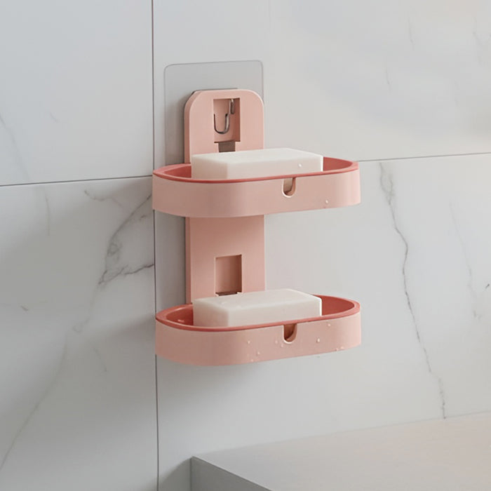 IBL SS-04 iBELL Plastic Wall Mounted Double Layer Soap Dish with Drain Tray, Adhesive No-Drill Soap Holder for Bathroom & Kitchen