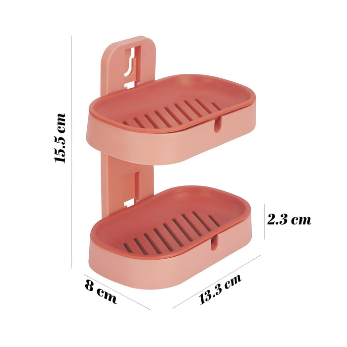 IBL SS-04 iBELL Plastic Wall Mounted Double Layer Soap Dish with Drain Tray, Adhesive No-Drill Soap Holder for Bathroom & Kitchen