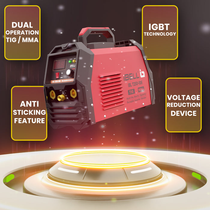 iBELL TIG/MMA Welding Machine (T250-106), 250A, 220V, Inverter IGBT, Anti Stick, with 10nos Tungsten Rods & All Accessories Included - 1 Year Warranty