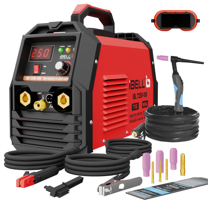 iBELL TIG/MMA Welding Machine (T250-106), 250A, 220V, Inverter IGBT, Anti Stick, with 10nos Tungsten Rods & All Accessories Included - 1 Year Warranty