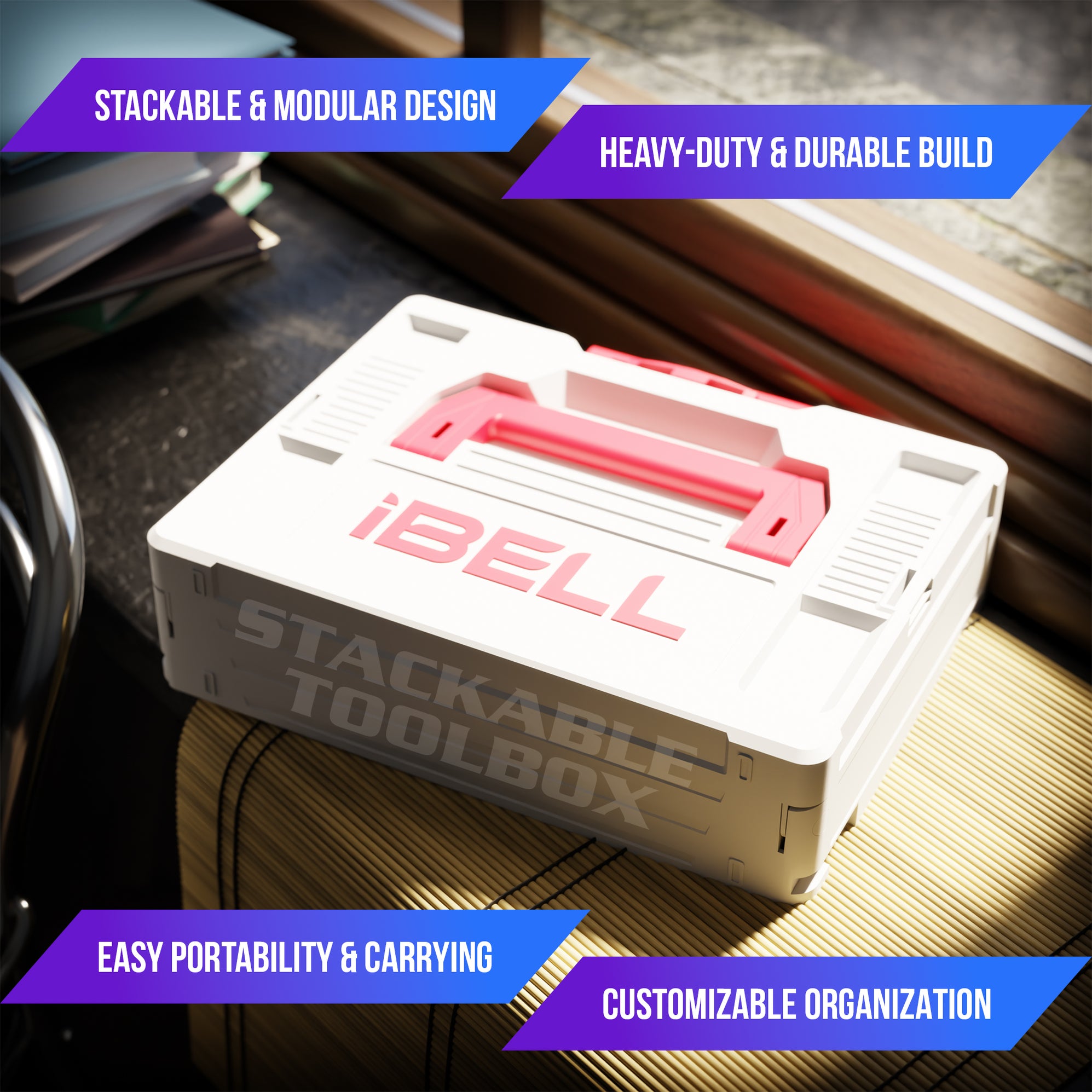 iBELL TB105-1 Stacking Multifunctional Tool Storage Box, PC+ABS plasti ...