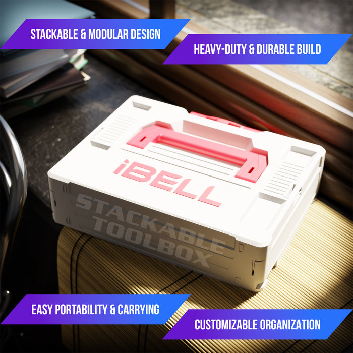 iBELL TB105-1 Stacking Multifunctional Tool Storage Box, PC+ABS plastic & 40 kg load capacity (when stacked) - 39x30x11 cm