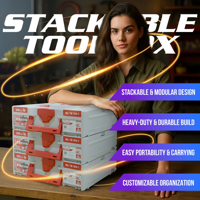 iBELL TB105-1 Stacking Multifunctional Tool Storage Box, PC+ABS plastic & 40 kg load capacity (when stacked) - 39x30x11 cm -PACK OF 3