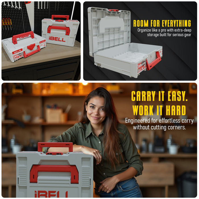 iBELL TB105-1 Stacking Multifunctional Tool Storage Box, PC+ABS plastic & 40 kg load capacity (when stacked) - 39x30x11 cm