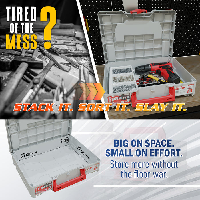iBELL TB105-1 Stacking Multifunctional Tool Storage Box, PC+ABS plastic & 40 kg load capacity (when stacked) - 39x30x11 cm