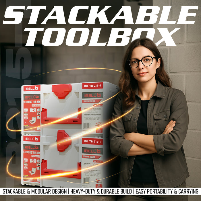iBELL TB215-1 Large Size Stackable Tool Storage Box - Durable PC+ABS, 40kg Load Capacity, 39x30x21.5cm  (Pack of 2)