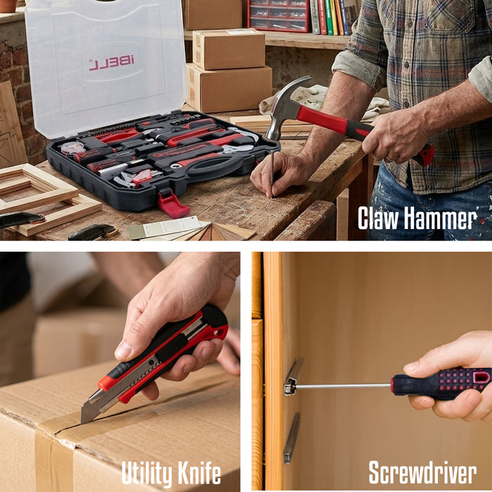 iBELL TB53-23 Hand Tool Kit for Home & DIY Use (53-Piece) - Includes Screwdriver, Wrench, Ratchet, Utility Knife, Saw, Claw Hammer, Measuring Tape and Plier