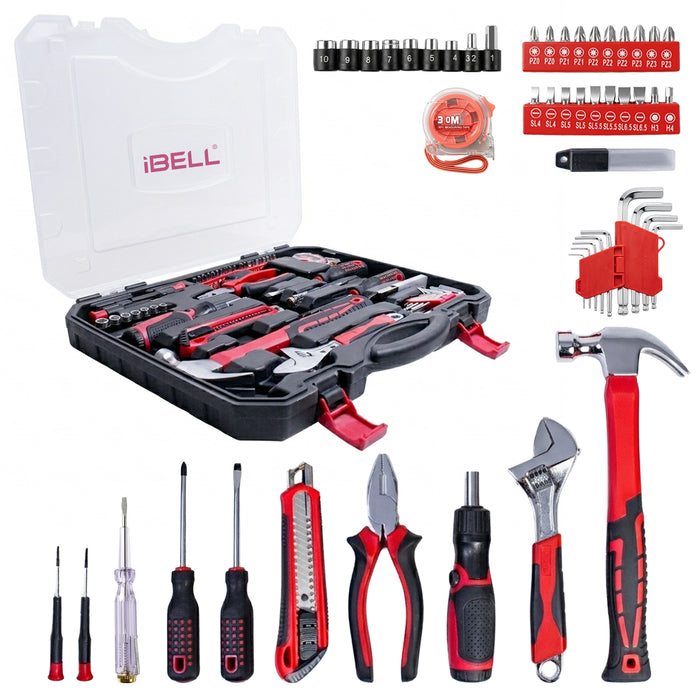 iBELL TB53-23 Hand Tool Kit for Home & DIY Use (53-Piece) - Includes Screwdriver, Wrench, Ratchet, Utility Knife, Saw, Claw Hammer, Measuring Tape and Plier