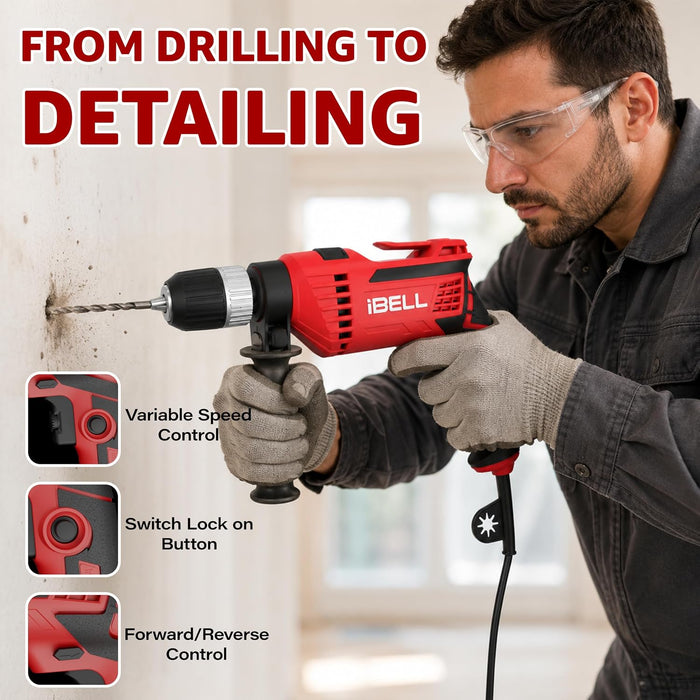 IBELL Professional Tool Kit with Impact Drill TD13-100 | 650W | Copper Armature | 13mm Keyless Auto Chuck | 2800 RPM | 115-Piece Home Essential Tools & Accessories | 24 Months Warranty