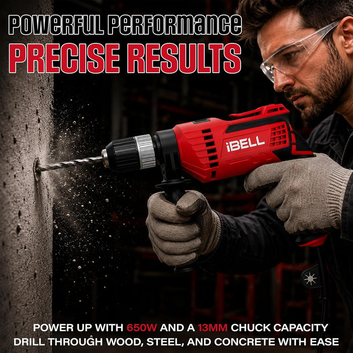 IBELL Professional Tool Kit with Impact Drill TD13-100 | 650W | Copper Armature | 13mm Keyless Auto Chuck | 2800 RPM | 115-Piece Home Essential Tools & Accessories | 24 Months Warranty