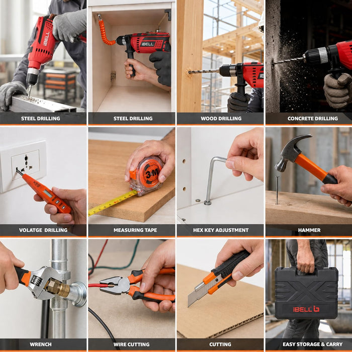 IBELL Professional Tool Kit with Impact Drill TD13-100 | 650W | Copper Armature | 13mm Keyless Auto Chuck | 2800 RPM | 115-Piece Home Essential Tools & Accessories | 24 Months Warranty