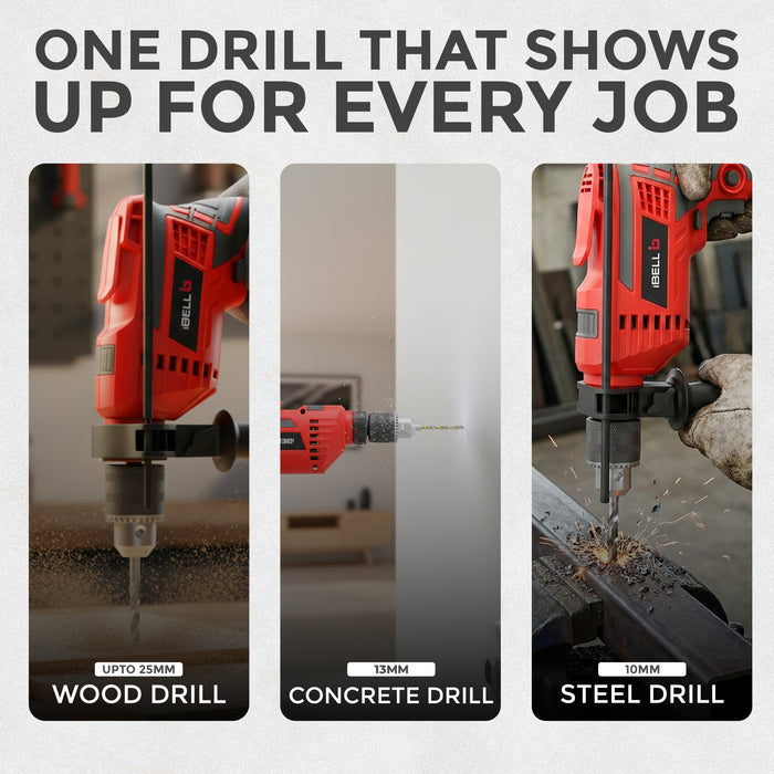 IBELL Impact Drill ID13-75, 650W, Copper Armature, Chuck 13mm, 2800 RPM, 2 mode selector, Forward/Reverse with variable speed