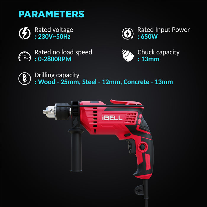 IBELL Professional Tool Kit with Impact Drill TD13-85, 650W, Copper Armature, Chuck 13mm, 59 Home Essential Tools/Accessories