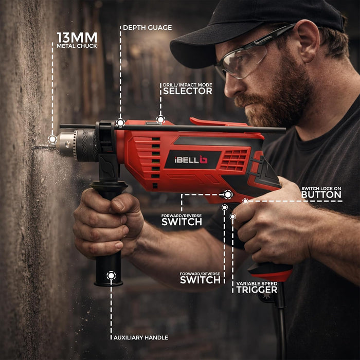 IBELL Professional Tool Kit with Impact Drill TD13-85, 650W, Copper Armature, Chuck 13mm, 59 Home Essential Tools/Accessories , 2 year warranty
