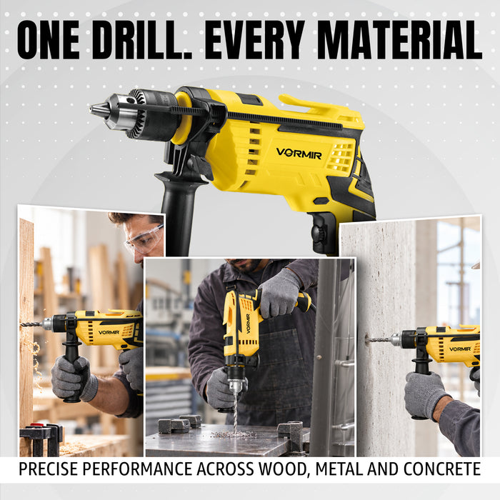 VORMIR VR TD13-88 Impact Drill 650W with 88-Piece Accessory Set | 13mm Chuck | 0-2800 RPM | Electric Power Drill for Wood, Concrete & Steel | 25mm Wood, 12mm Concrete, 13mm Steel,24 Months Warranty