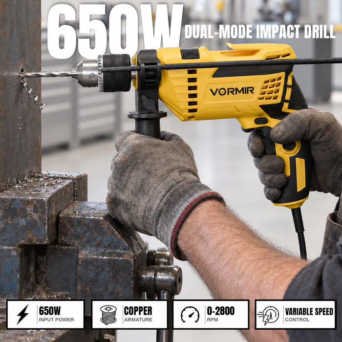 VORMIR VR TD13-88 Impact Drill 650W with 88-Piece Accessory Set | 13mm Chuck | 0-2800 RPM | Electric Power Drill for Wood, Concrete & Steel | 25mm Wood, 12mm Concrete, 13mm Steel,24 Months Warranty