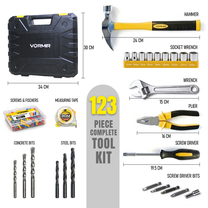 VORMIR VR TD13-88 Impact Drill 650W with 88-Piece Accessory Set | 13mm Chuck | 0-2800 RPM | Electric Power Drill for Wood, Concrete & Steel | 25mm Wood, 12mm Concrete, 13mm Steel,24 Months Warranty