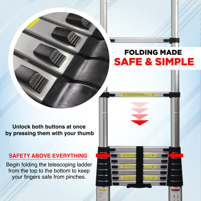 iBELL TE012 3.81m (12.5 Feet) Portable & Compact Aluminium Telescopic Ladder | 13-Steps Foldable Multipurpose Step Ladder for Home & Outdoor Use