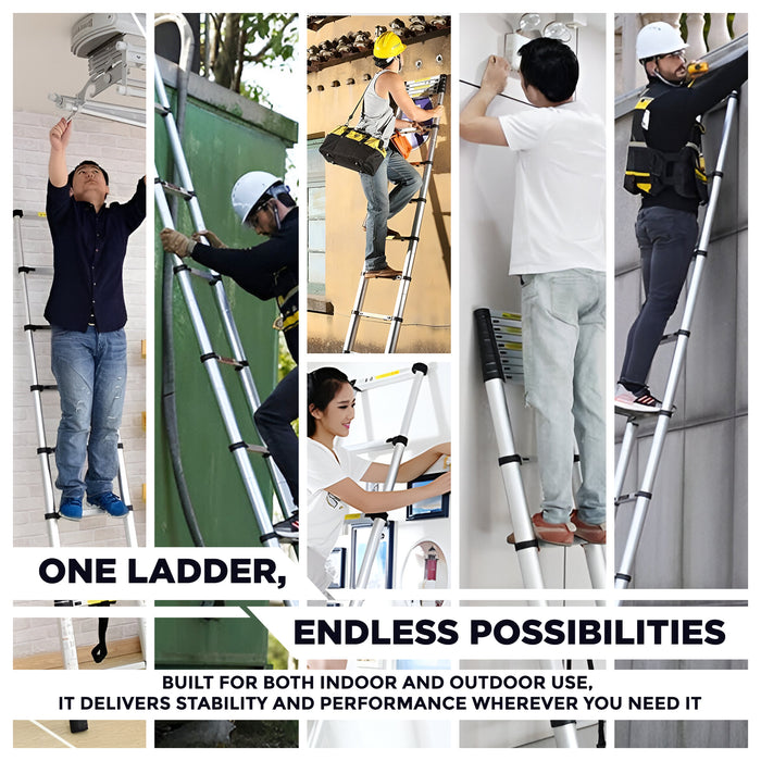 iBELL TE012 3.81m (12.5 Feet) Portable & Compact Aluminium Telescopic Ladder | 13-Steps Foldable Multipurpose Step Ladder for Home & Outdoor Use