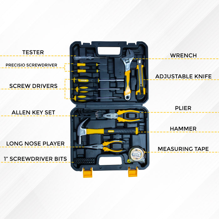 iBELL VORMIR Hand Tool Kit VR TK32, 40-Piece Set, Professional Hand Tools, All-in-One Repair Set with Screwdrivers, Hammer, Wrenches, Pliers,Allen Keys, Knife, Measuring Tape & Durable Toolbox – Home & Auto Essential