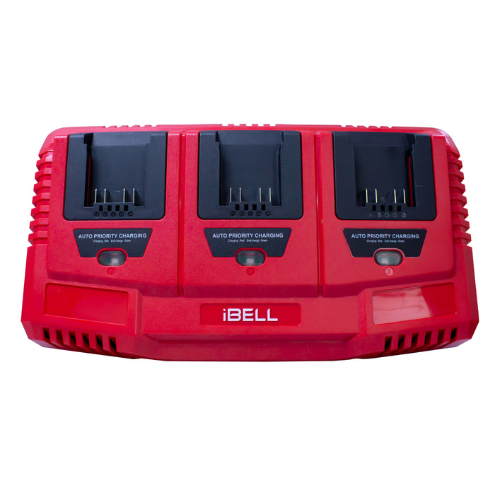 iBELL One Power Series Li-Ion Tri Charger |3 Slot 21V Battery Charger with USB Port| 65W Fast Charging | 3A Output | AC 100-240V~ 50/60Hz Input | Priority Sequential Charging | Compatible with iBELL One Power Series Batteries
