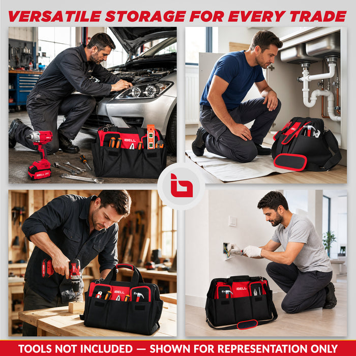 iBell 14'' Multipurpose Tools Storage Open Mouth Bag for Easy & Convenient Storage, RED & BLACK