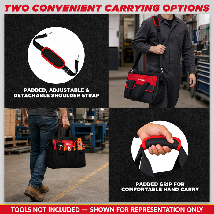iBell 14'' Multipurpose Tools Storage Open Mouth Bag for Easy & Convenient Storage, RED & BLACK