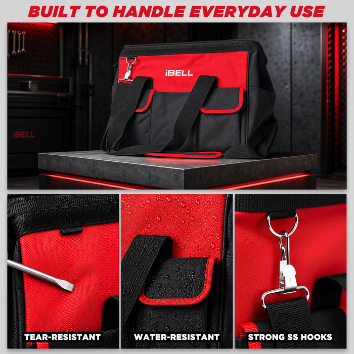 iBell 14'' Multipurpose Tools Storage Open Mouth Bag for Easy & Convenient Storage, RED & BLACK