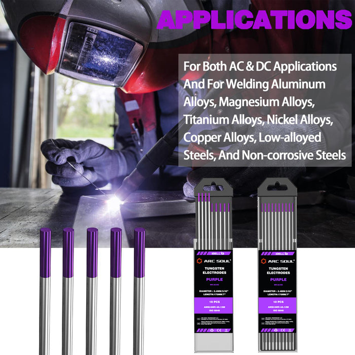 iBELL ARC SOUL High Stability Purple Tungsten Welding Rods 2.4mm Dia & 175mm Length for Various Alloy Types and Versatile Welding Needs with AC&DC Compatibility