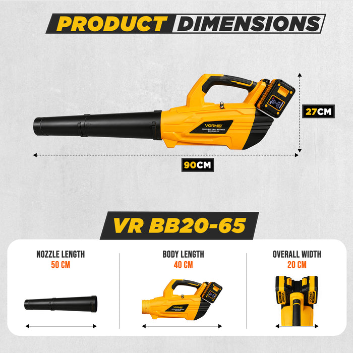 IBELL VORMIR VR BB20-65 Cordless Brushless Blower 20V Double Battery | 900W | 22000RPM | 55m/s Wind Speed | 700m³/h (412 CFM) Air Flow | Battery Leaf Blower for Garden & Cleaning