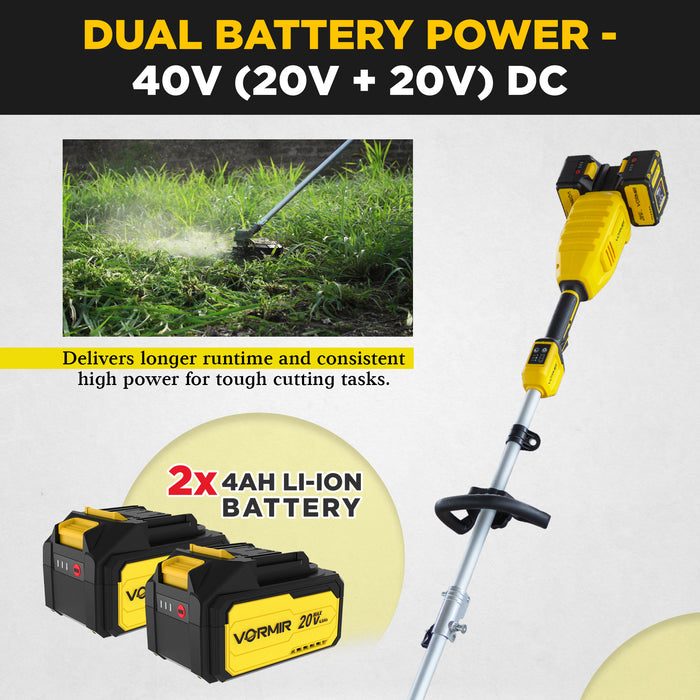 iBELL VORMIR VR BB40-42 40V (20V+20V) Cordless Brush Cutter | BLDC Motor | 4500/5300/6000 RPM Triple Speed | Ø420mm Blade | Dual 4.0Ah Batteries | Heavy-Duty Trimmer | 6 Months Warranty
