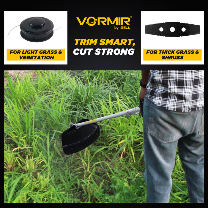 iBELL VORMIR VR BB40-42 40V (20V+20V) Cordless Brush Cutter | BLDC Motor | 4500/5300/6000 RPM Triple Speed | Ø420mm Blade | Dual 4.0Ah Batteries | Heavy-Duty Trimmer | 6 Months Warranty