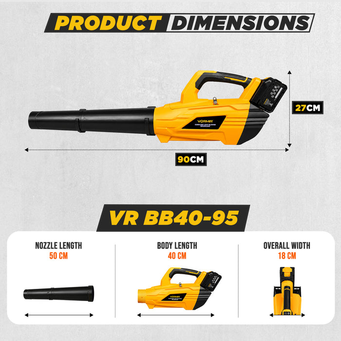 IBELL VORMIR VR BB40-95 Cordless Brushless Blower 40V MAX DC | 900W | 22000RPM | 55m/s Wind Speed | 700m³/h (412 CFM) Air Flow | Battery Leaf Blower for Garden & Cleaning
