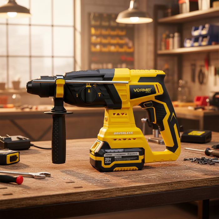 Vormir VR BH21-44 Cordless Rotary Hammer Drill, 20V Max Brushless, 3J Impact Energy, 0–1000 RPM, 0–4450 BPM, SDS Plus, with 2× 4.0Ah Li-ion Batteries