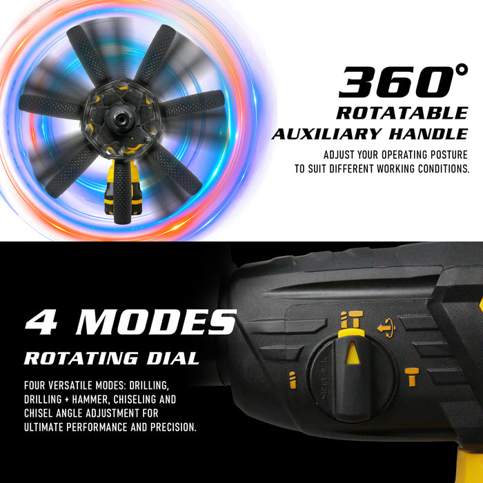 Vormir VR BH21-44 Cordless Rotary Hammer Drill, 20V Max Brushless, 3J Impact Energy, 0–1000 RPM, 0–4450 BPM, SDS Plus, with 2× 4.0Ah Li-ion Batteries