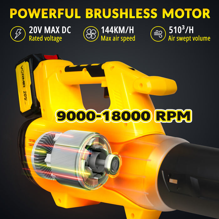 iBell Vormir VR BL21-98 20V MAX High-Performance Brushless Cordless Leaf Blower, 6-Speed Settings, Li-Ion 4000mAh, 144 km/h Air Speed, 510m³/h Air Volume, Lightweight Design