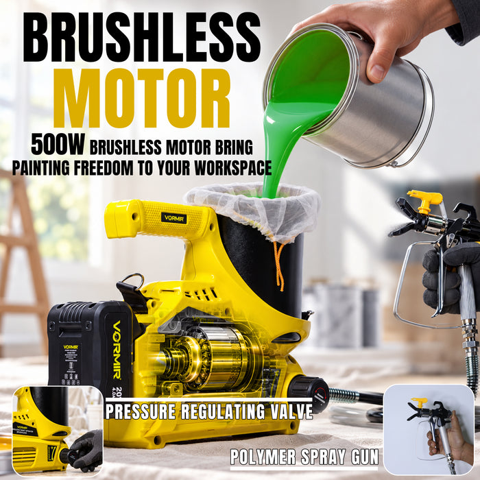 VORMIR VR CS21-50 Cordless Paint Sprayer 20V Lithium-Ion Battery | 500W Brushless Motor | 1000–2500 PSI | 1.1L/Min Flow Rate | Portable Electric Spray Gun for Wall, Wood & Furniture Painting, 12 Months Warranty
