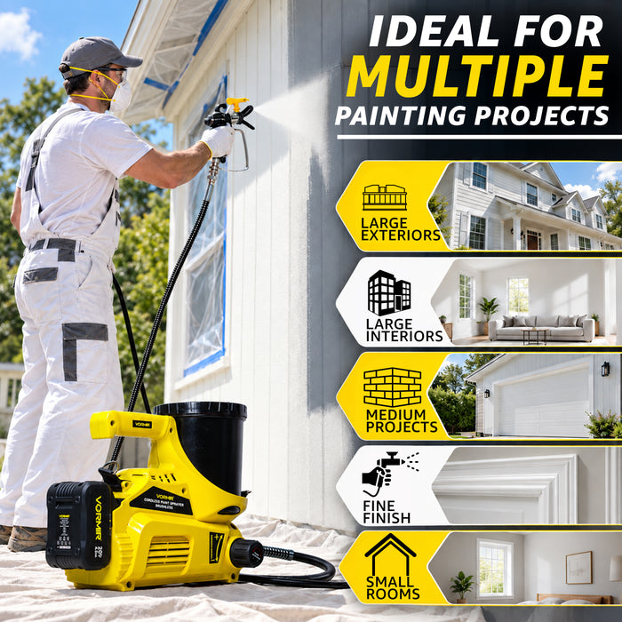 VORMIR VR CS21-50 Cordless Paint Sprayer 20V Lithium-Ion Battery | 500W Brushless Motor | 1000–2500 PSI | 1.1L/Min Flow Rate | Portable Electric Spray Gun for Wall, Wood & Furniture Painting, 12 Months Warranty