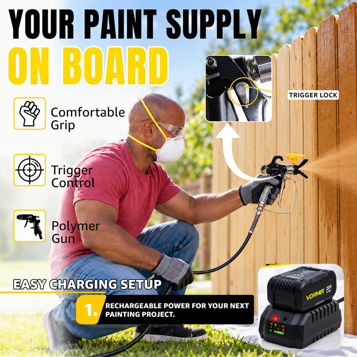 VORMIR VR CS21-50 Cordless Paint Sprayer 20V Lithium-Ion Battery | 500W Brushless Motor | 1000–2500 PSI | 1.1L/Min Flow Rate | Portable Electric Spray Gun for Wall, Wood & Furniture Painting, 12 Months Warranty