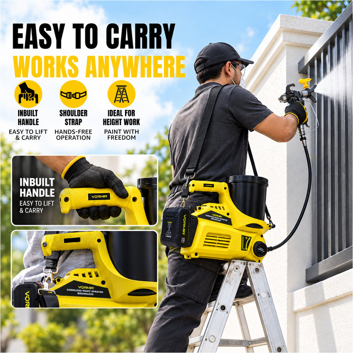 VORMIR VR CS21-50 Cordless Paint Sprayer 20V Lithium-Ion Battery | 500W Brushless Motor | 1000–2500 PSI | 1.1L/Min Flow Rate | Portable Electric Spray Gun for Wall, Wood & Furniture Painting, 12 Months Warranty