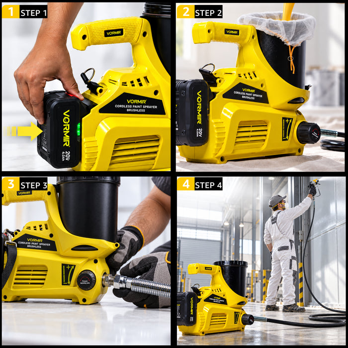VORMIR VR CS21-50 Cordless Paint Sprayer 20V Lithium-Ion Battery | 500W Brushless Motor | 1000–2500 PSI | 1.1L/Min Flow Rate | Portable Electric Spray Gun for Wall, Wood & Furniture Painting, 12 Months Warranty