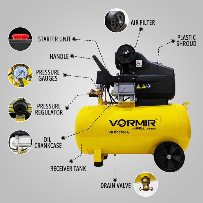 IBELL VORMIR VR DDC50LA  2.0HP Air compressor with 50L tank capacity and discharge of 115PSI