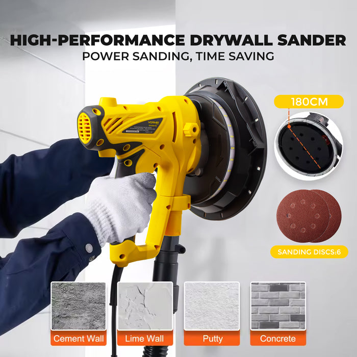iBELL VORMIR VR DS18-90 Drywall Sander | 900W Variable Speed 1400–2700 RPM | 180mm /7" Disc, LED Light, 32mm Dust Port | Wall & Ceiling Sander, Dust-Free Sanding Tool, Class II Protection|6 Months Warranty