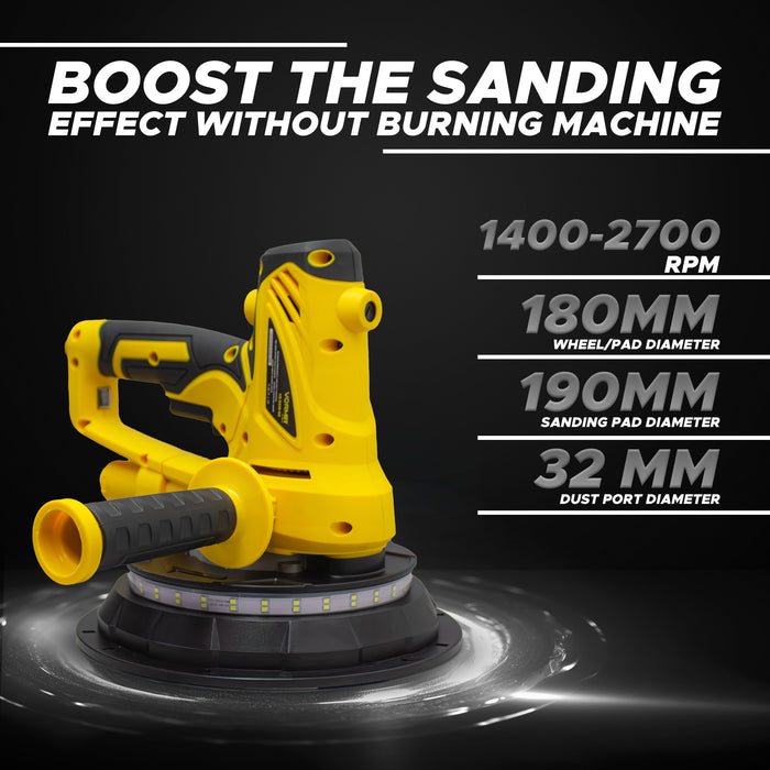 iBELL VORMIR VR DS18-90 Drywall Sander | 900W Variable Speed 1400–2700 RPM | 180mm /7" Disc, LED Light, 32mm Dust Port | Wall & Ceiling Sander, Dust-Free Sanding Tool, Class II Protection|6 Months Warranty